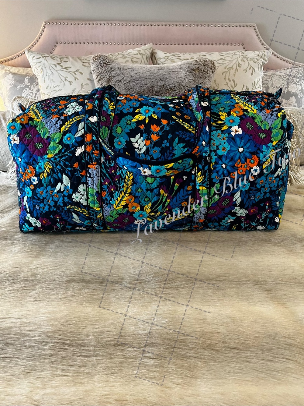 VERA BRADLEY Midnight Floral 2013 XL Duffle Bag Navy Turquoise Lightweight Y2K - Picture 9 of 15